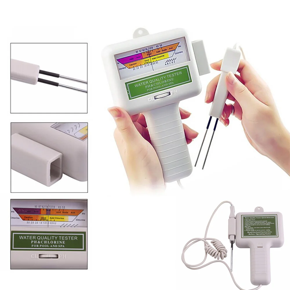 

PC-101 CL2 PH Chlorine Tester Water Quality Checker Portable Home Swimming Pool Aquarium PH Test Monitor Meter White 1Pcs