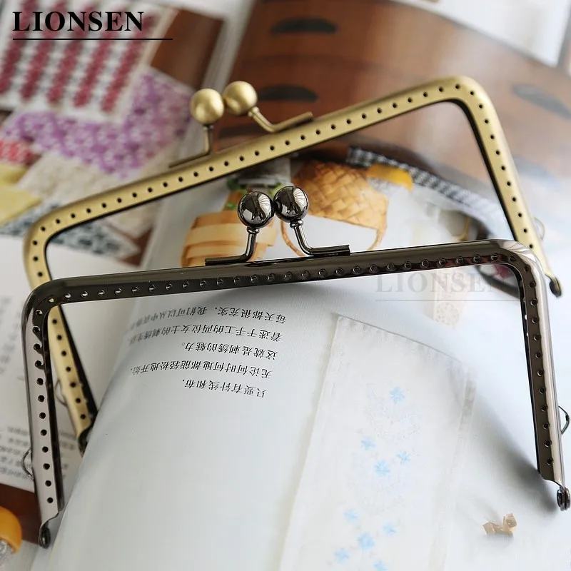 LIONSEN 15cm High Foot Bronze Black Metal Purse Frame Handle Kiss Clasp Lock for Bag