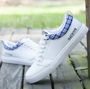 

Men Shoes 2019 Spring Autumn designer Leather Flat Shoes Lace-up Low Top White Male Sneakers tenis masculino adulto skater Shoes