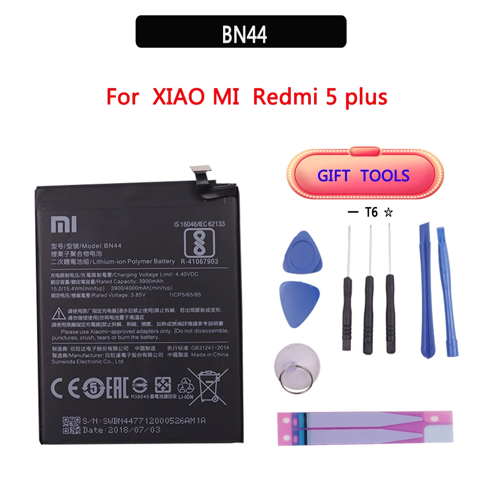 Аккумулятор BN44 4000 мАч для Xiaomi Redmi 5 Plus высокое качество BN44 Сменный аккумулятор для телефона