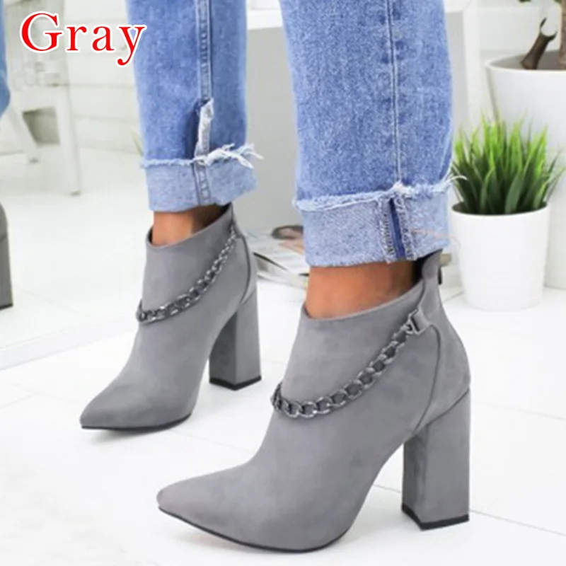 LASPERAL/Новая женская обувь; короткие пикантные ботильоны на высоком каблуке; модные ботинки с острым носком; женская обувь для свадебной вечеринки; женская обувь размера плюс - Цвет: gray
