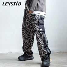 LENSTID осень Harajuku леопардовые Лоскутные боковые карманы брюки карго мужские хип-хоп джоггеры уличная хипстерские тактические брюки
