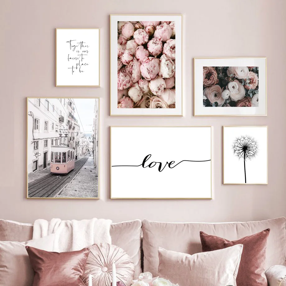 Toile D Art Mural Pour Decoration De Salon Avec Citation D Amour Rose Pissenlit Affiches Et Imprimes Nordiques Images Murales De Paysage Aliexpress