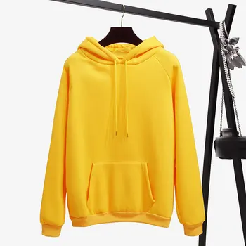 

2020 winter Casual Fleece women Hoodies Sweatshirts long sleeve yellow girl Pullovers loose Hooded Female thick coat