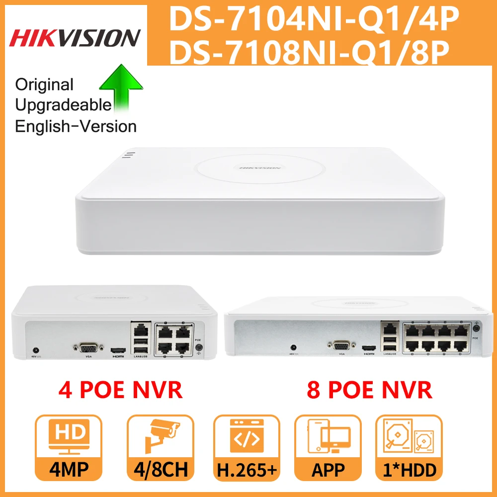Hikvision NVR DS-7104NI-Q1/4P DS-7108NI-Q1/8P 4CH 8CH 4MP запись для PoE IP-Камеры CCTV сетевой