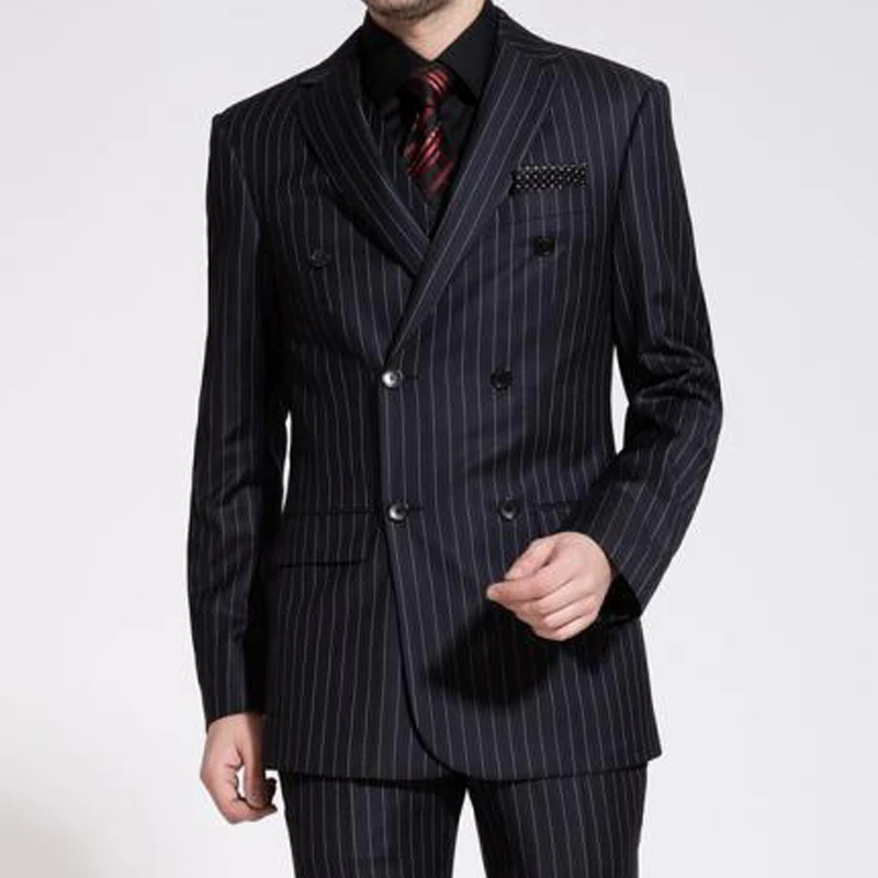 

Double Breasted Business Men Suits Grid Cloth Notched Lapel Three Piece Wedding Tuxedos New Arrival (Jacket + Pants + Vest)