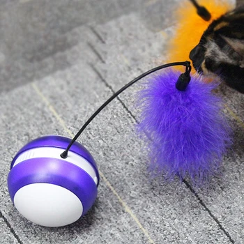 

Cat Toy Vocal Funny Feather Rolling Ball Interactive Playing LED Luminous Rotating Electric Tumbler Portable Training Anti Bite