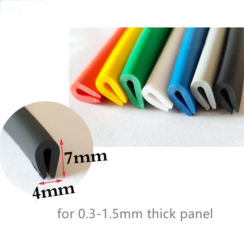 U-Shape Sealing Strip, Edge Enclosure for 0.3-1.5mm Thick Glass, Metal Panels, White Red Grey Black Blue Yellow Green Orange