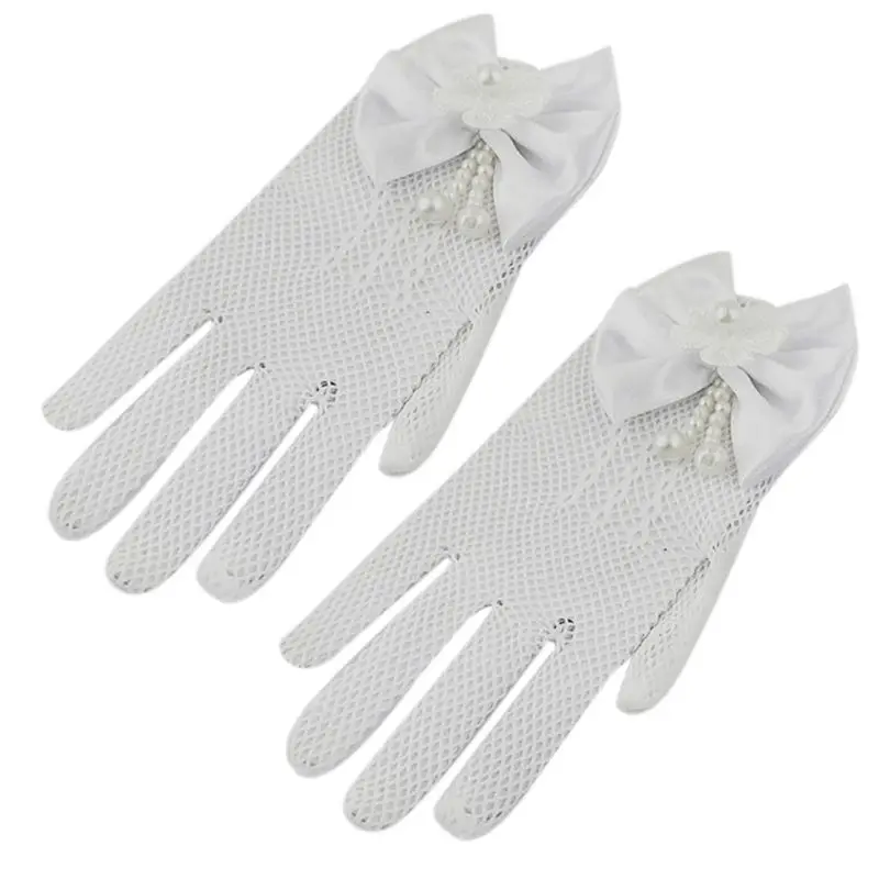 

Mesh Bow Flower Girl White Glove Thin Girls Children Princess Gloves