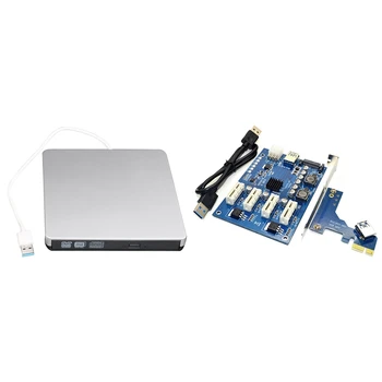 

1 to 4 Port PCI Express Switch Multiplier HUB 6Pin Sata USB Riser Card & DVD Drive USB 3.0 Optical Player Burner Reader