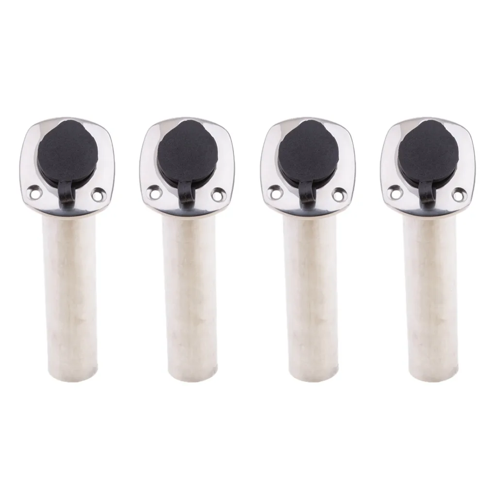 4pcs Kayak Deck Plastic Flush Mount Fishing Boat Rod Holder and Cap Cover, Stainless Steel