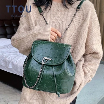 

Chain Casual Women Backpack Female Shoulder Bag Multi-purpose Casual Fashion Ladies Small Backpack Travel Bag For Girls Backpack