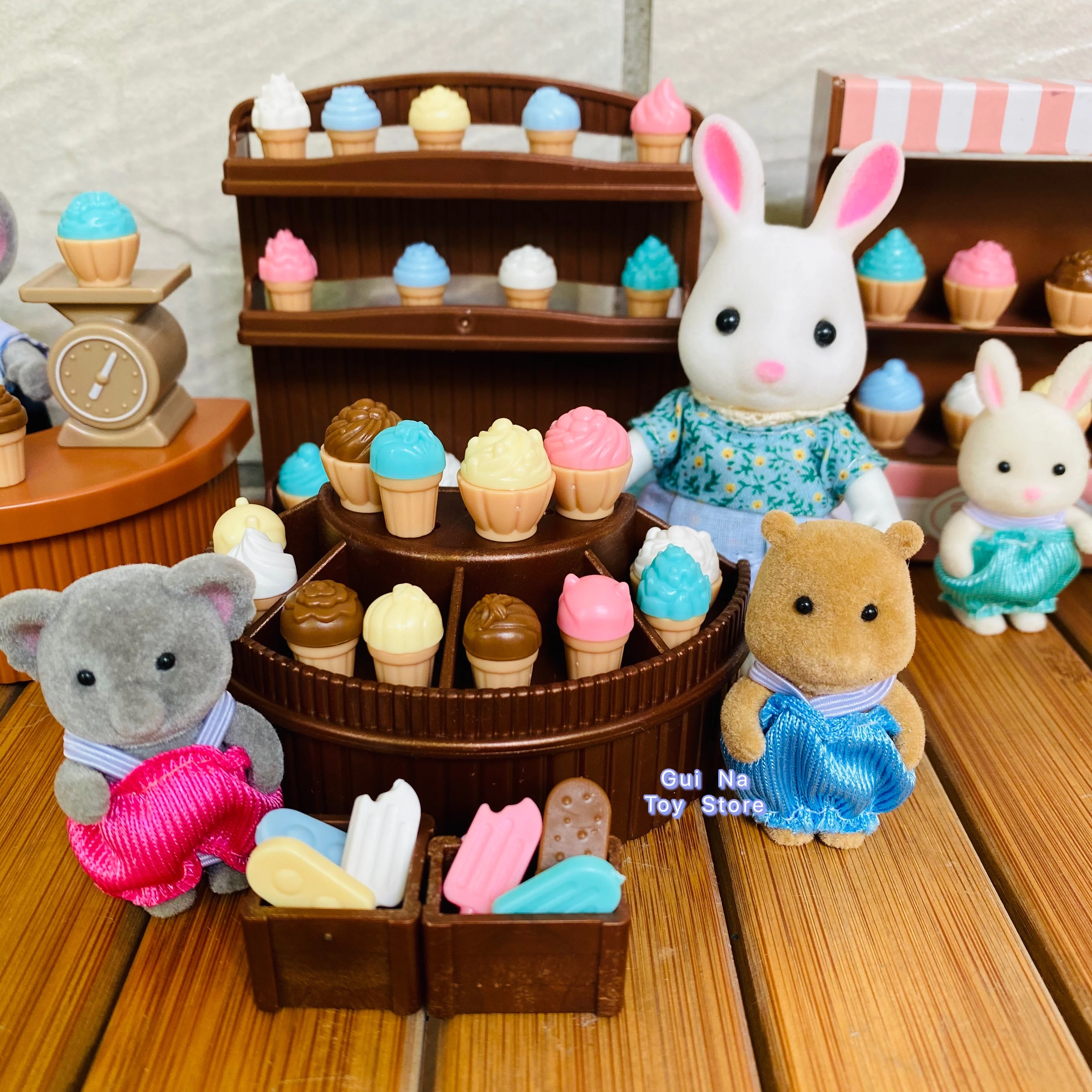 1/12 Forest Rabbit Animal Family Icecreamshop Set Toy Miniature Dollhouse Furniture Accessories Birthday Gift Toys For Girls 3