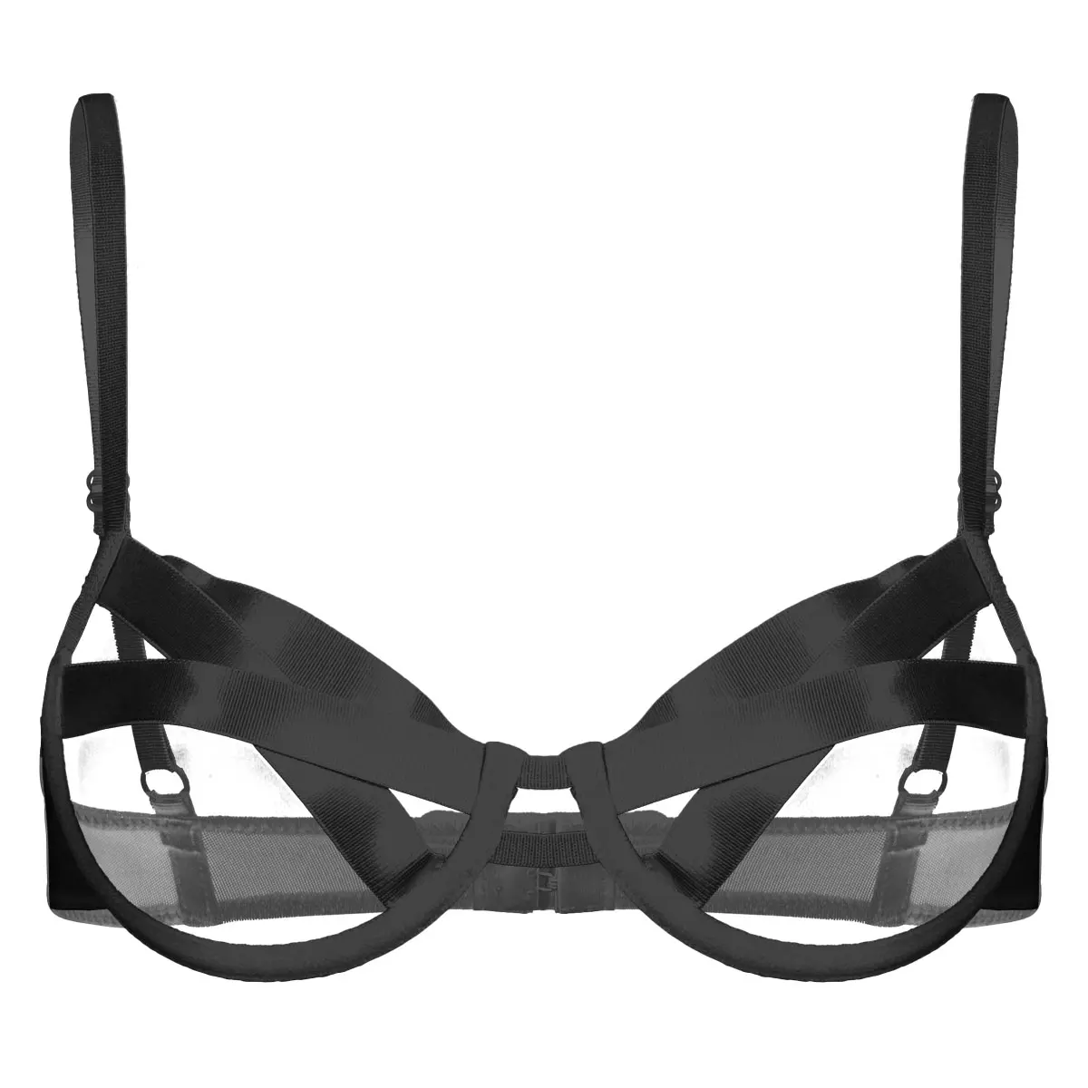 Sexy Push Up Underwire Open Cup Bra Women Erotic Hollow Out Bra Harness Lingerie Shoulder Strap 