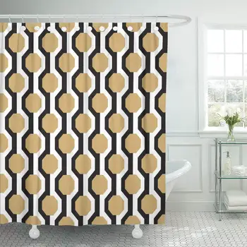 

Geo Hexagons Pattern in Black White and Gold Abstract Shower Curtain Waterproof Polyester Fabric 60 x 72 Inches Set with Hooks