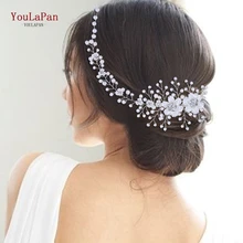 YouLaPan-Diadema con perlas de cristal para mujer, tocado de flores, tocado de novia, accesorios de joyería para el cabello, HP295