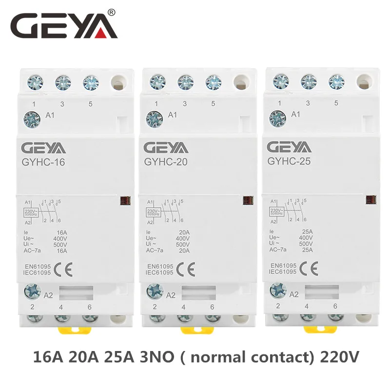 

GEYA 3 Phase Modular Contactor 16A 20A 25A 3 Normal Contact 220V Din Rail Household AC Modular Contactor Automatic