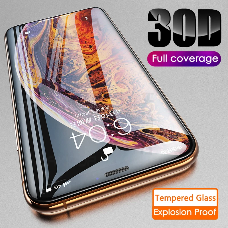 

30D Curved Edge Protective Glass on the For iPhone 11 Pro XR XS Max X Tempered Screen Protector Film XS Max XR Full Cover Glass