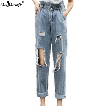 

NEW Denim Ripped Hole Pencil Pants Women Vintage Skinny Ankle-length Jeans Woman Ruffles Female High Waist Slim Stretch Trousers