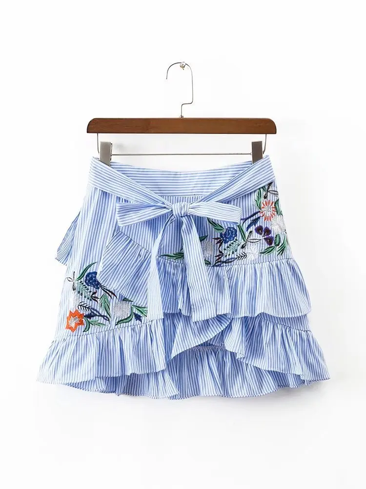 

2017 Western Style Spring And Summer Women's Dress New Style Embroidered Stripes Skirt