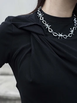 

Dark wind simple chest knot thin temperament slim slim elastic short-sleeved t-shirt