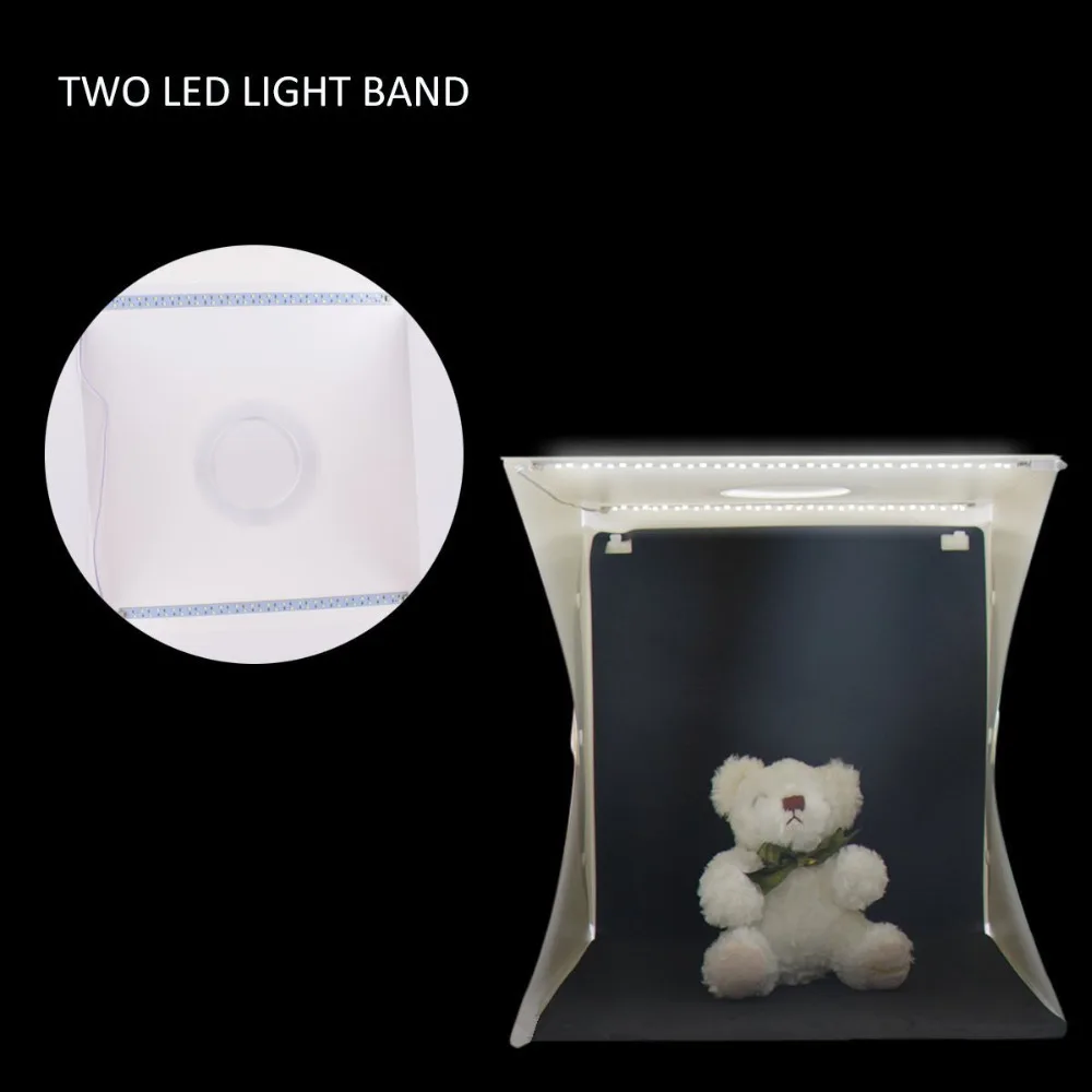  2 LED Foldable Lightbox 40*40cm Portable Photography Photo Studio Softbox Adjustable Brightness Bac