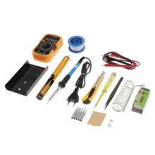 Kit de pistola para soldar, soldador 60 W temperatura ajustable, multímetro Digital cortador de punta de hierro de soldadura Set (220 V, enchufe de la UE)