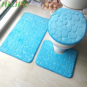

HILIFE 3Pcs/set Toilet Carpet Toilet Mat Anti-Slip Kitchen Bath Mat Bathroom Carpet Set Washable Carpet Bathroom Toliet Rug