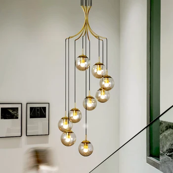 

Modern Stair Long Pendant Lamp Simple Living Room Glass Pendant Lights Nordic LOFT Apartment Lamps Duplex Building Hanging Light