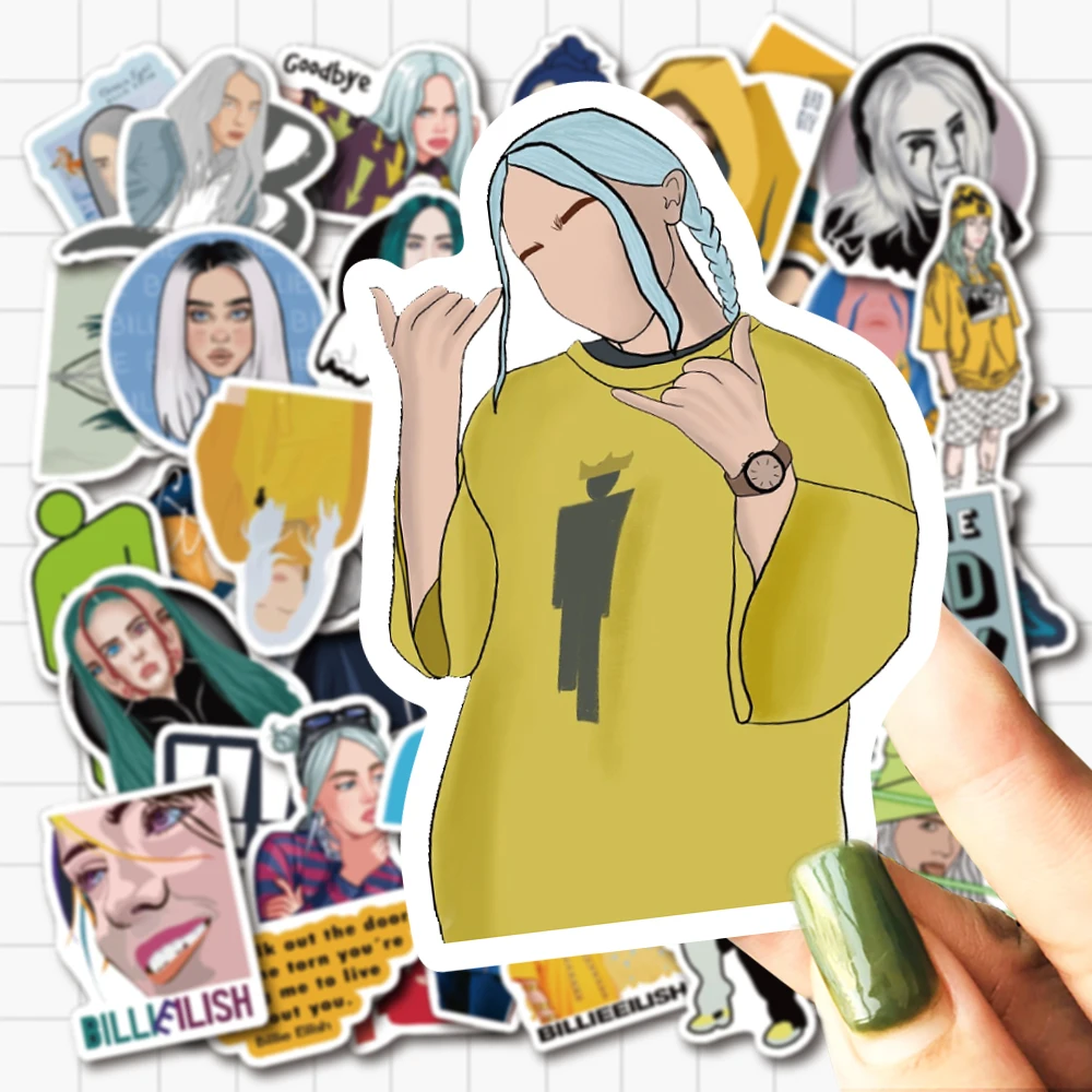 VANMAXX 50 шт. 21 век новая звезда популярная музыкальная певица Billie Eilish ПВХ наклейка для шлем для ноутбука велосипедный багаж гитарная наклейка