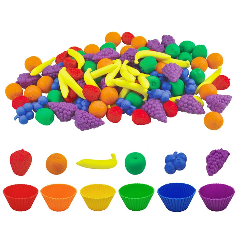 1 Set Montessori Rainbow Fruit Traffic Animal Counting Toy Baby Counting Rainbow Match Game Color Classification Educational Toy 4