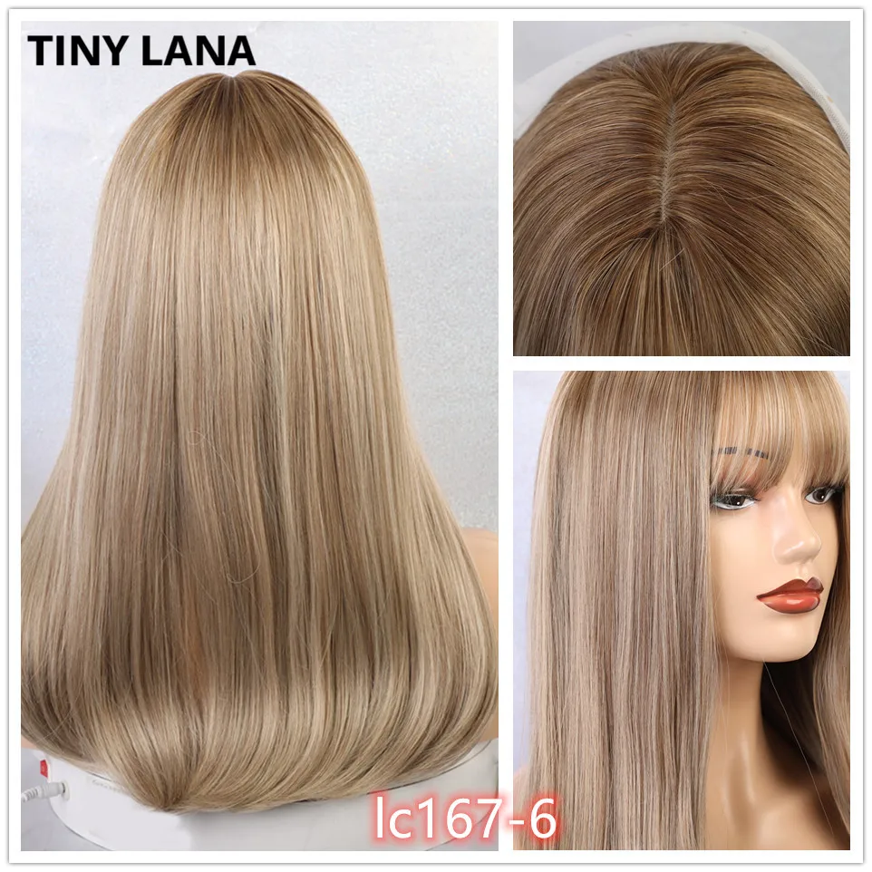 Крошечные LANA волнистые парики с челкой Омбре коричневый блонд синтетические парики для черных женщин афро тело волнистые Косплей парики термостойкие - Цвет: lc167-6