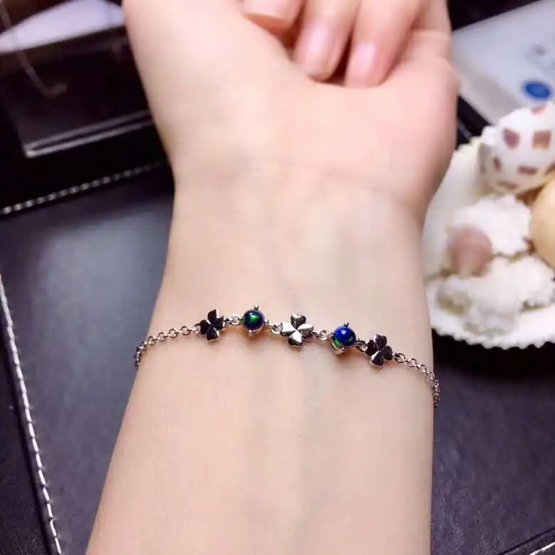 100% Natural And Real Opal bracelet Solid S925 Sterling Silver For Women Colour Gem Stone Rings Fine Jewelry | Украшения и