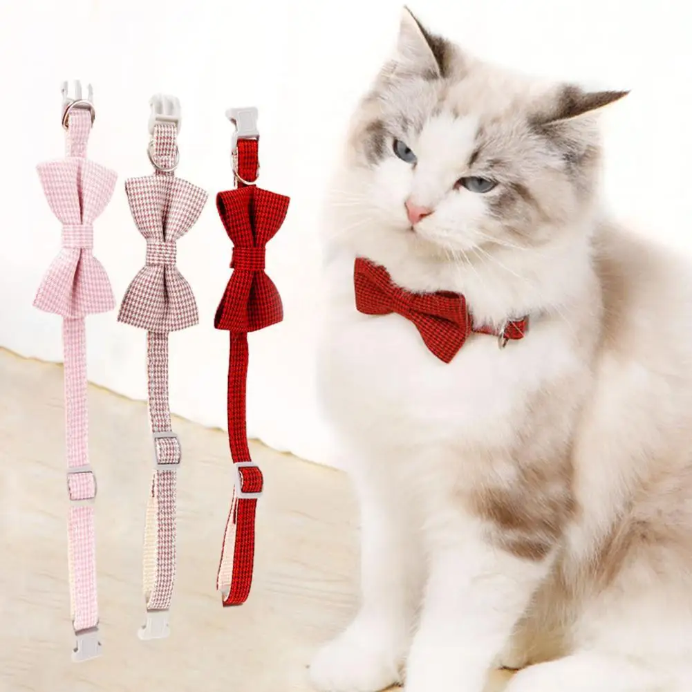 Encantador Collar de perro ajustable resistente al desgaste de Nylon Arco-Diseño de nudo Collar para mascota para la vida diaria gato ajustable Collar