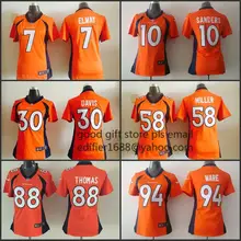 Сшитые женские футболки Denver s ladies 94 demarus Ware 7 John Elway 58 Von Miller 88 Demaryius Thomas 30 Anthony Davis