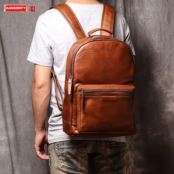 

Vintage Men's Leather Backpack Retro Men Computer Backpacks Travel Bags New Original Large Capacity Casual Head Layer Leather