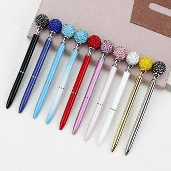 

200pcs/lot Big Carat Diamond Crystal Pen Gem Ballpoint Pen Ring Wedding Office Metal Ring Roller Ball Pen Rose Gold Silver