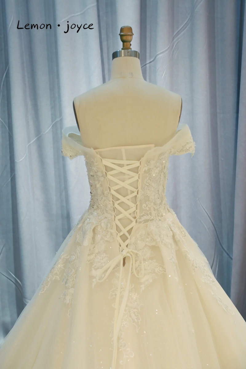 Lemon joyce Свадебные платья с открытыми плечами аппликации Бисероплетение бальное платье свадебное платье с длинным шлейфом vestido de noiva