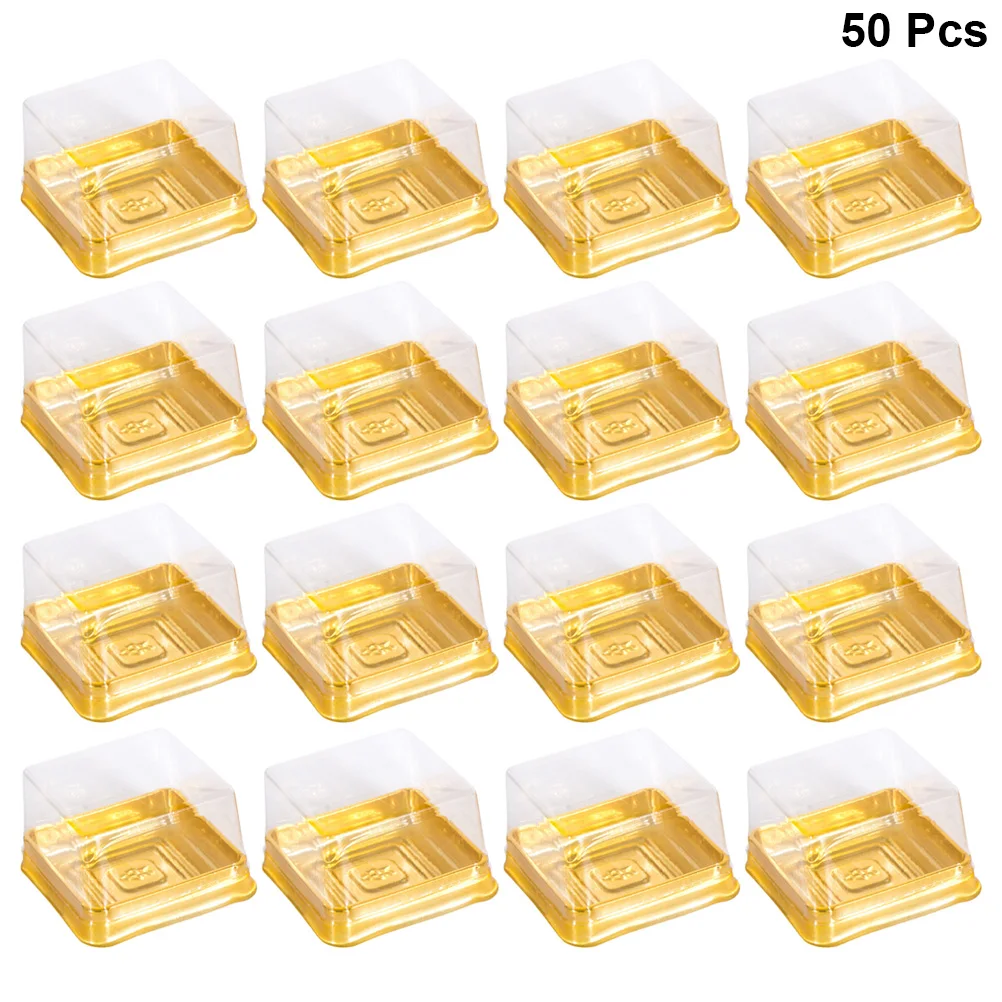 50 Pcs Clear Moon Cake Packaging Box Plastic Square Organizer Container Bag DIY 