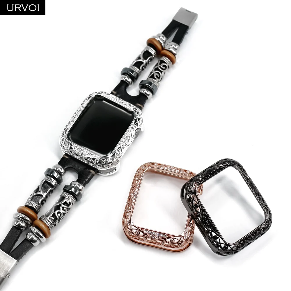 Чехол URVOI с вырезами для Apple Watch series 6 SE 5 4 3 2 1 металлический бампер блестками защита