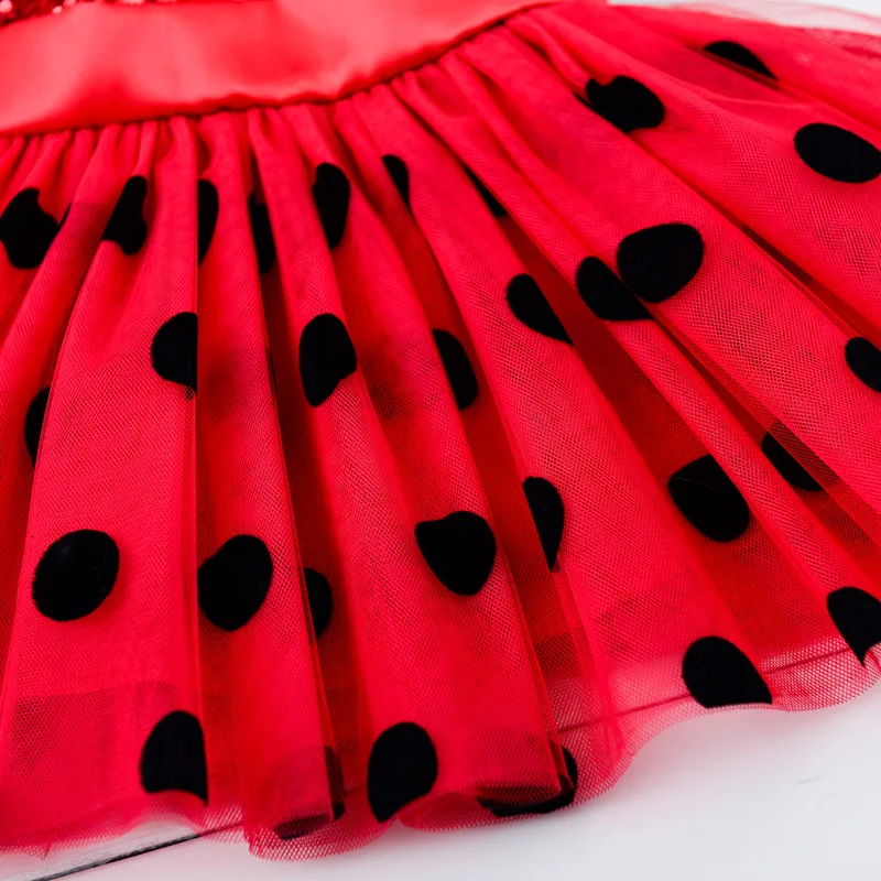 Carnival 2020 Red bug cosplay Girls Dress Summer Clothes Redbug Party Dress Children's day Lace Dot Baby Girls Dresses