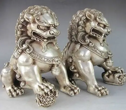 

12*12cm Chinese Silver Guardian Lion Statue Home Decoration Accessories Sculpture Mini Statue Abstract Sculpture