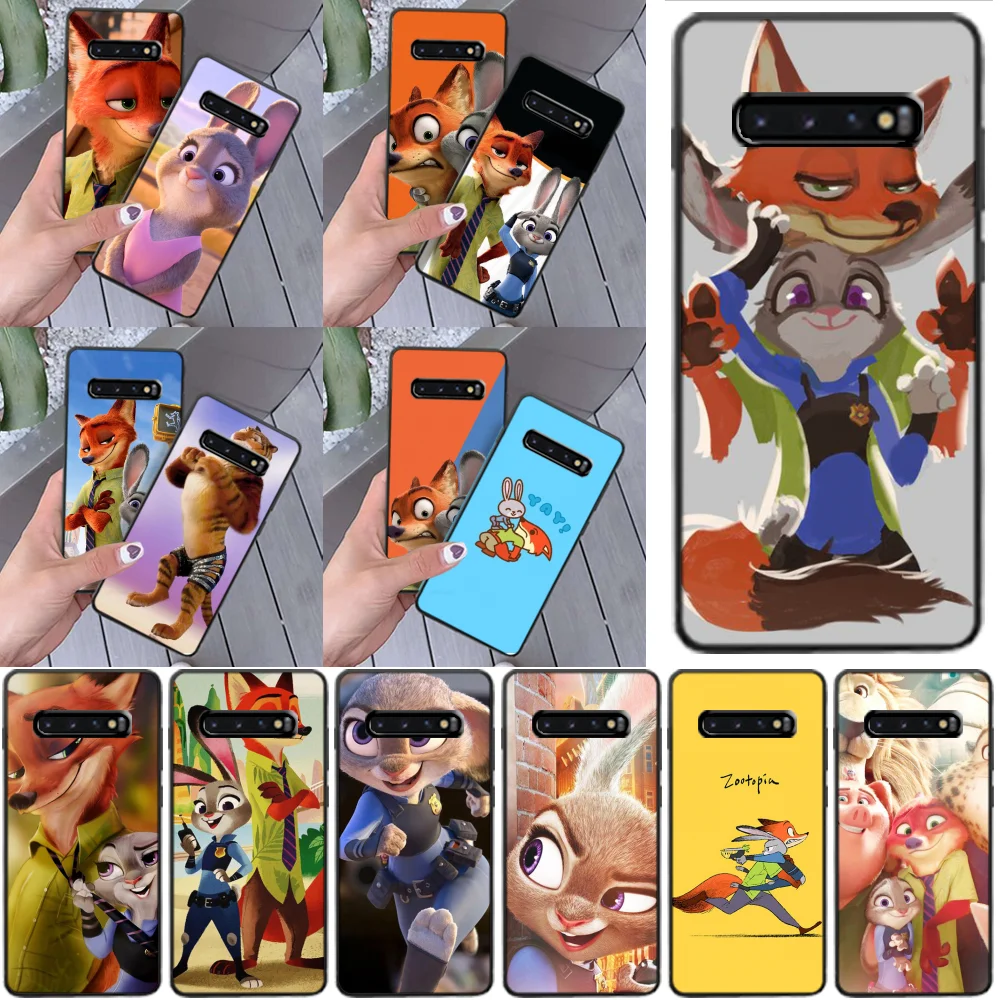 

LJHYDFCNB Carton Animal Zootopia Black TPU Phone Cover for Samsung S9 plus S5 S6 edge plus S7 edge S8 plus S10 E S10 plus