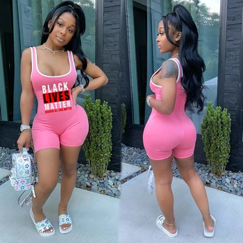 

Summer Sleeveless Sexy Printed Playsuits Jumpsuits BLACK LIVES MATTER Sexy Club Street Romper