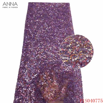 

Anna purple african lace fabric 2020 high quality laces nigeria tulle fabrics embroidery with sequins french net laces for dress