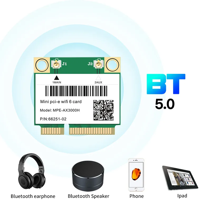 3000Mbps Wifi 6 Network Wlan Wifi6 Card Bluetooth 5.2 Dual Band 802.11ax/ac Wireless Adapter Half Mini PCI-E 2.4Ghz/5Ghz MU-MIMO