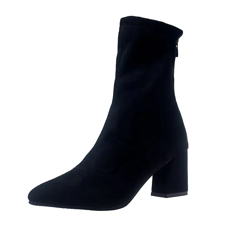 

2019 autumn and winter round head suede socks boots thick with ankle boots back zipper tube Martin boots female tide