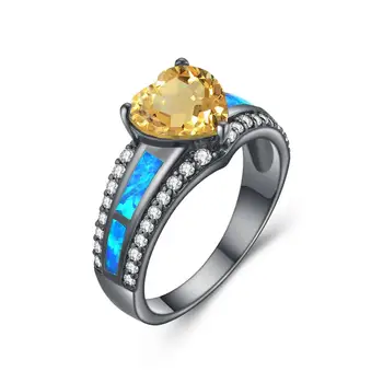 

Citrine Stone Princess Ring Engagement Yellow Crystal Ring Black Gold Anillos for women Bizuteria Black Gold Gemstones Jewelry