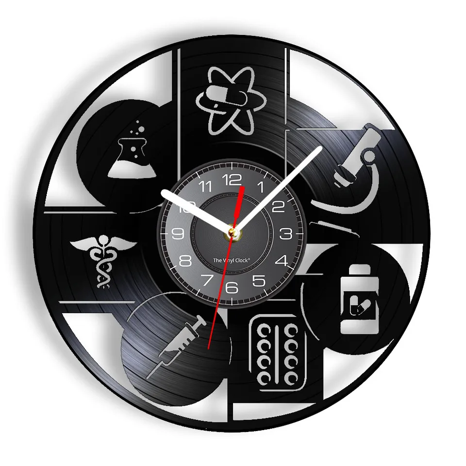Pharmacy Doctor Clinic Vinyl LP Wall Clock Science Pharmacist