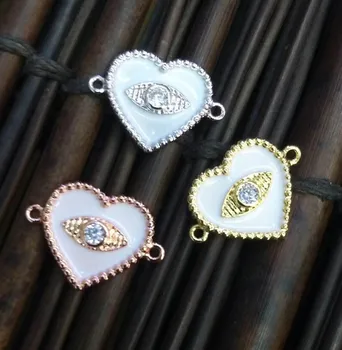 

Wholesale 6pcs 18mm Pave CZ Enamel Heart With Evil Eye connector,Red -blue -cream white Love Heart Oil Drop jewelry Finding